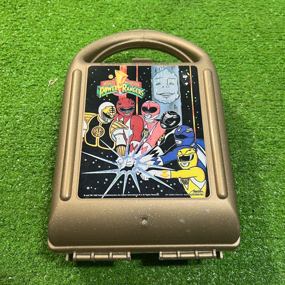 Vintage Mighty Morphin Power Rangers Crayon & Pencil Storage Box Case 1995 Gold